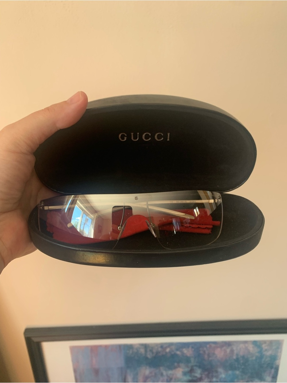 Gucci Rimless Sunglasses Clear Lenses with Red Accents